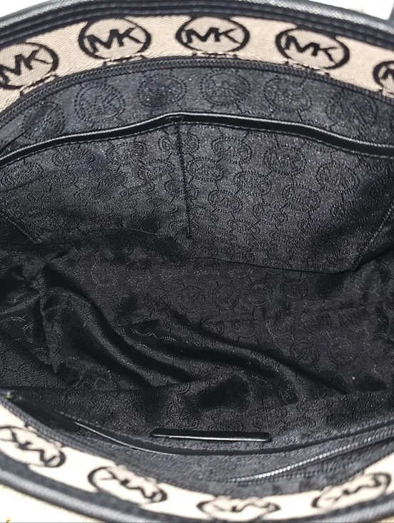 Michael Kors Jet Set Travel Brown MK Signature Tote Black Trim Gold Medallion - Picture 6 of 9